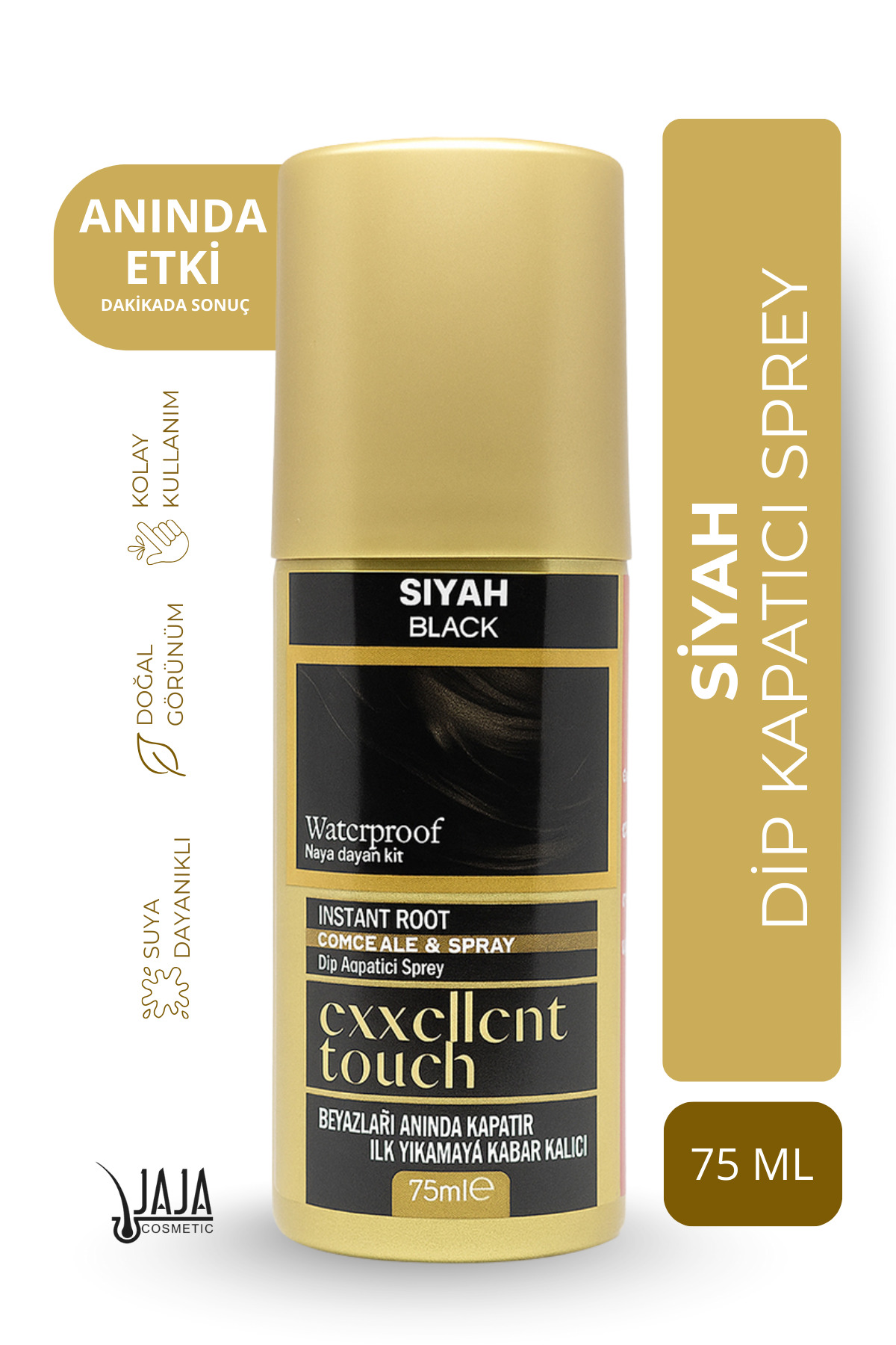 Jaja Siyah (Black) Dip Kapatıcı Saç Spreyi | 75 ML & Pratik Uygulama — 8684556385365