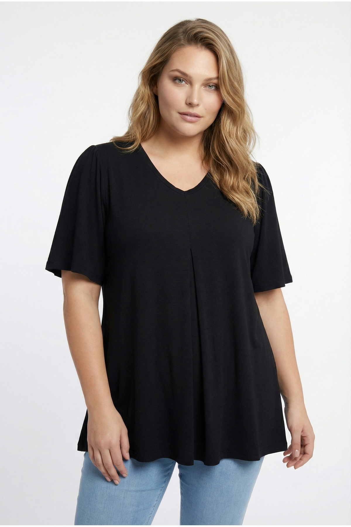 Stil Diva  Büyük Beden V Yaka Desensiz Asimetrik Kesim Likralı Bluz 320315