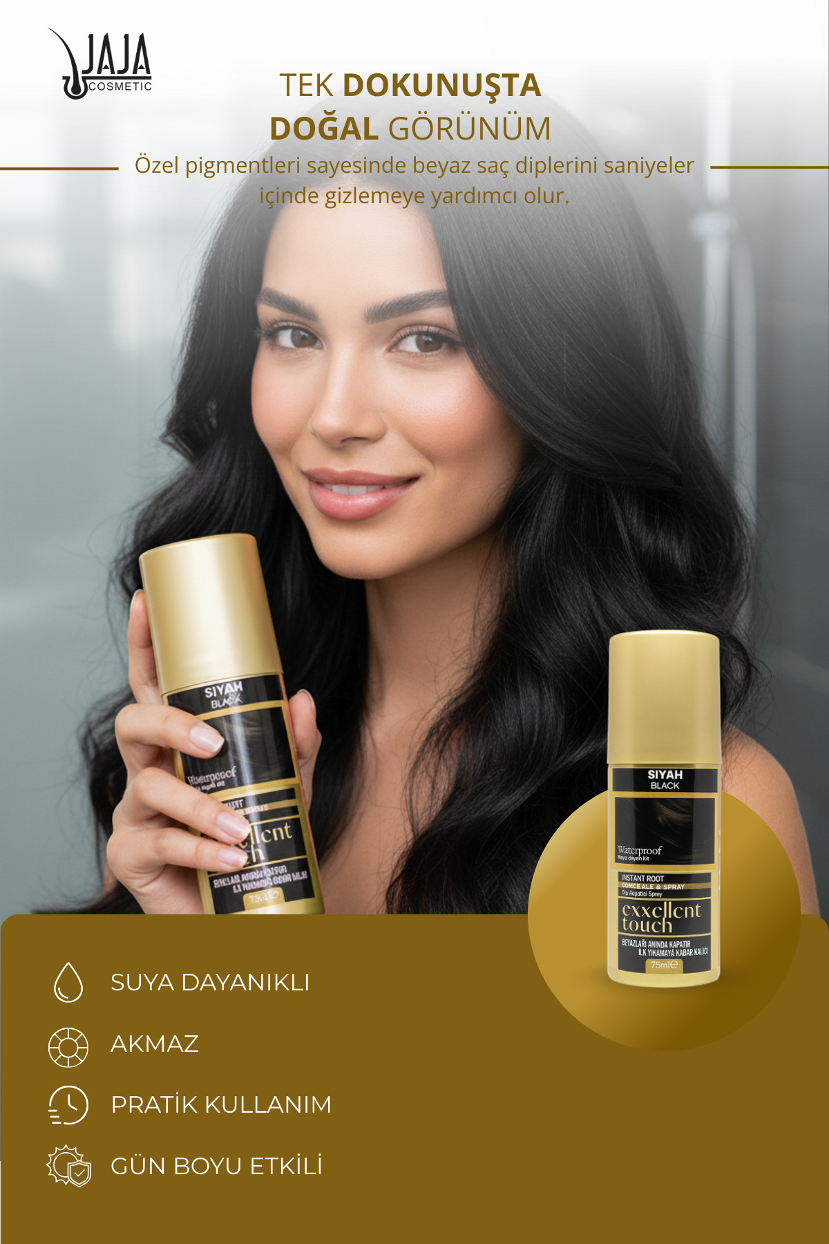 Siyah (Black) Dip Kapatıcı Saç Spreyi | 75 ML & Pratik Uygulama — 8684556385365 — تصویر 2 از 4