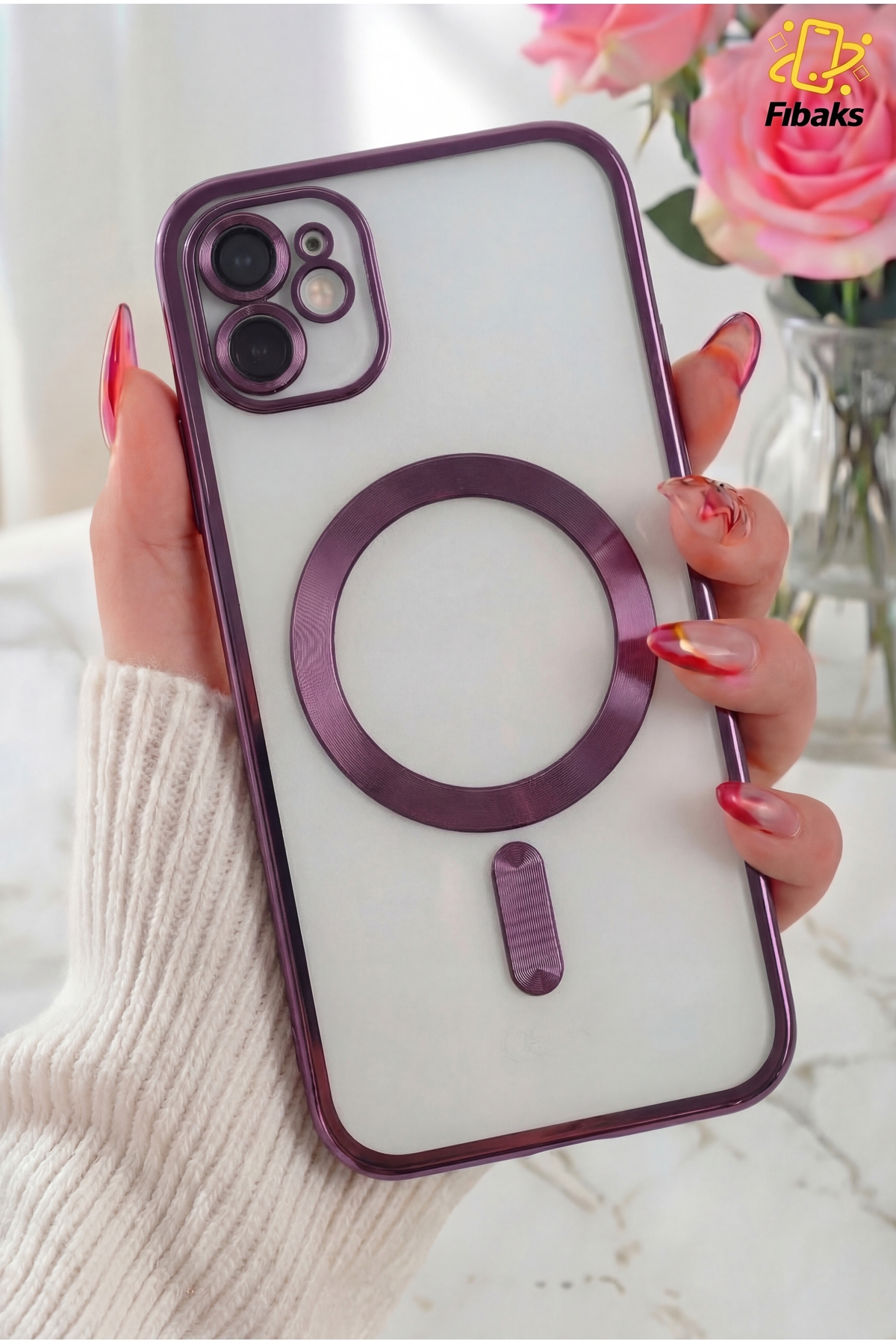 iPhone 12 Case Camera Lens Protected Magsafe Charging Lock Transparent Color Soft Cover Purple