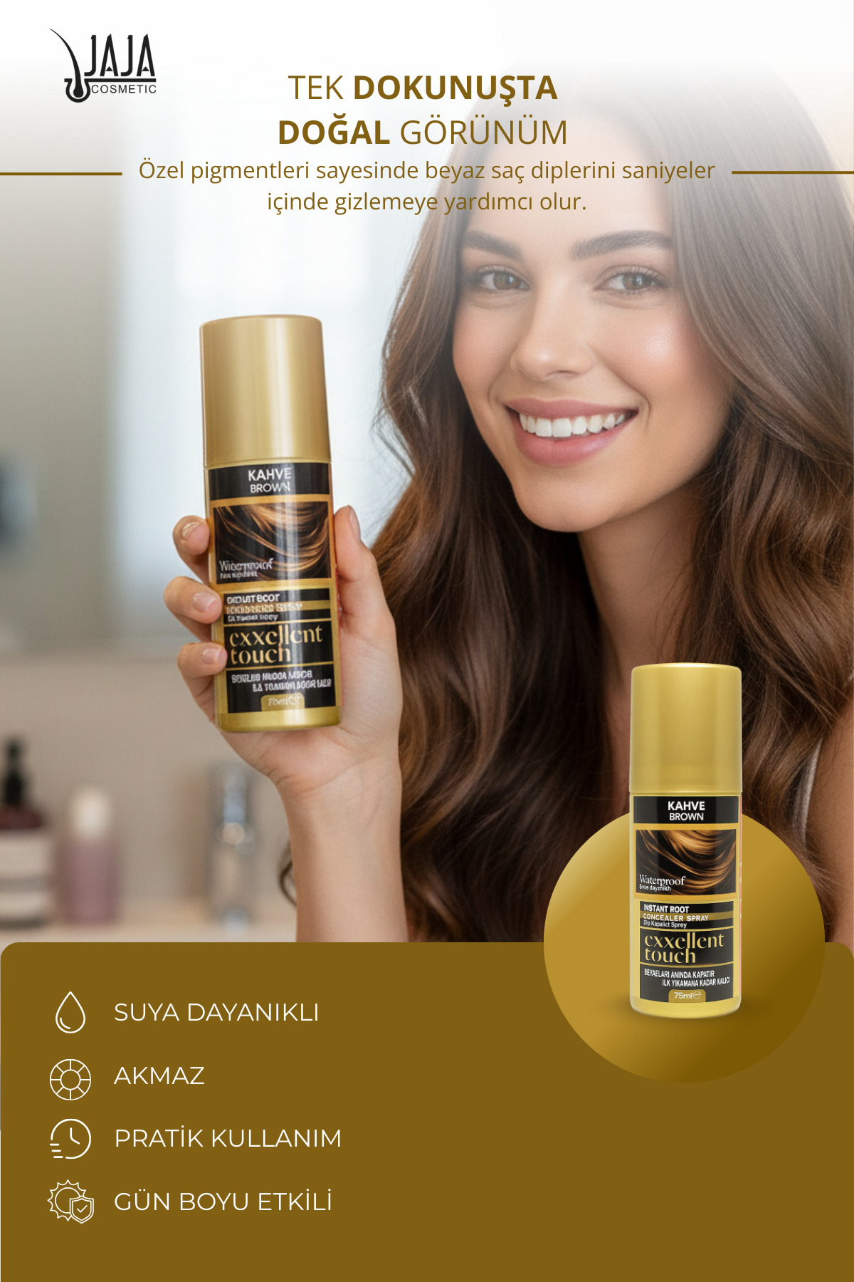 Kahve (Brown) Dip Kapatıcı Saç Spreyi | 75 ML & Pratik Uygulama — 8684556385389 — تصویر 2 از 4