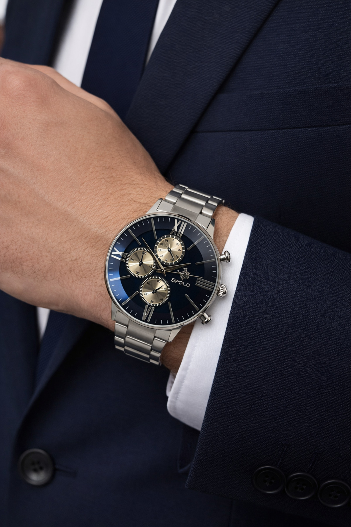 S.POLO  Yeni Sezon Gümüş Renk Metal Erkek Kol Saati Bileklik Hediyeli Babalar Günü Hediyesi - Görsel 3