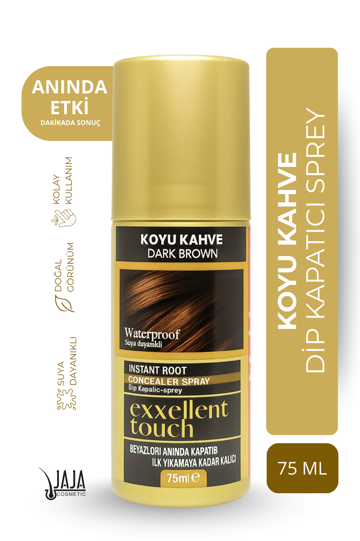 Jaja Koyu Kahve (Dark Brown) Dip Kapatıcı Saç Spreyi | 75 ML & Pratik Uygulama — 8684556385372