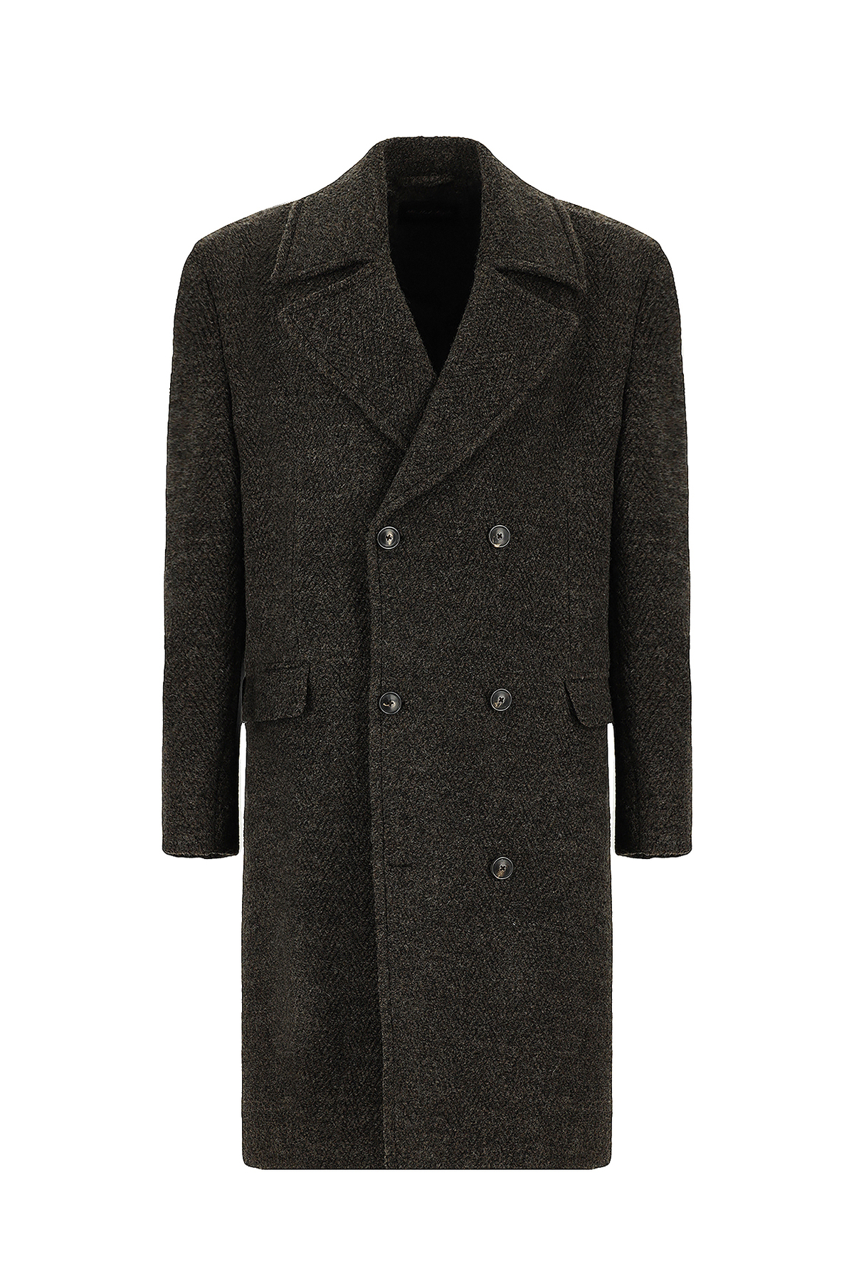 Abdullah Kiğılı  Oversize Ekstra Rahat Kesim Desenli Yünlü Kruvaze Palto - Görsel 4