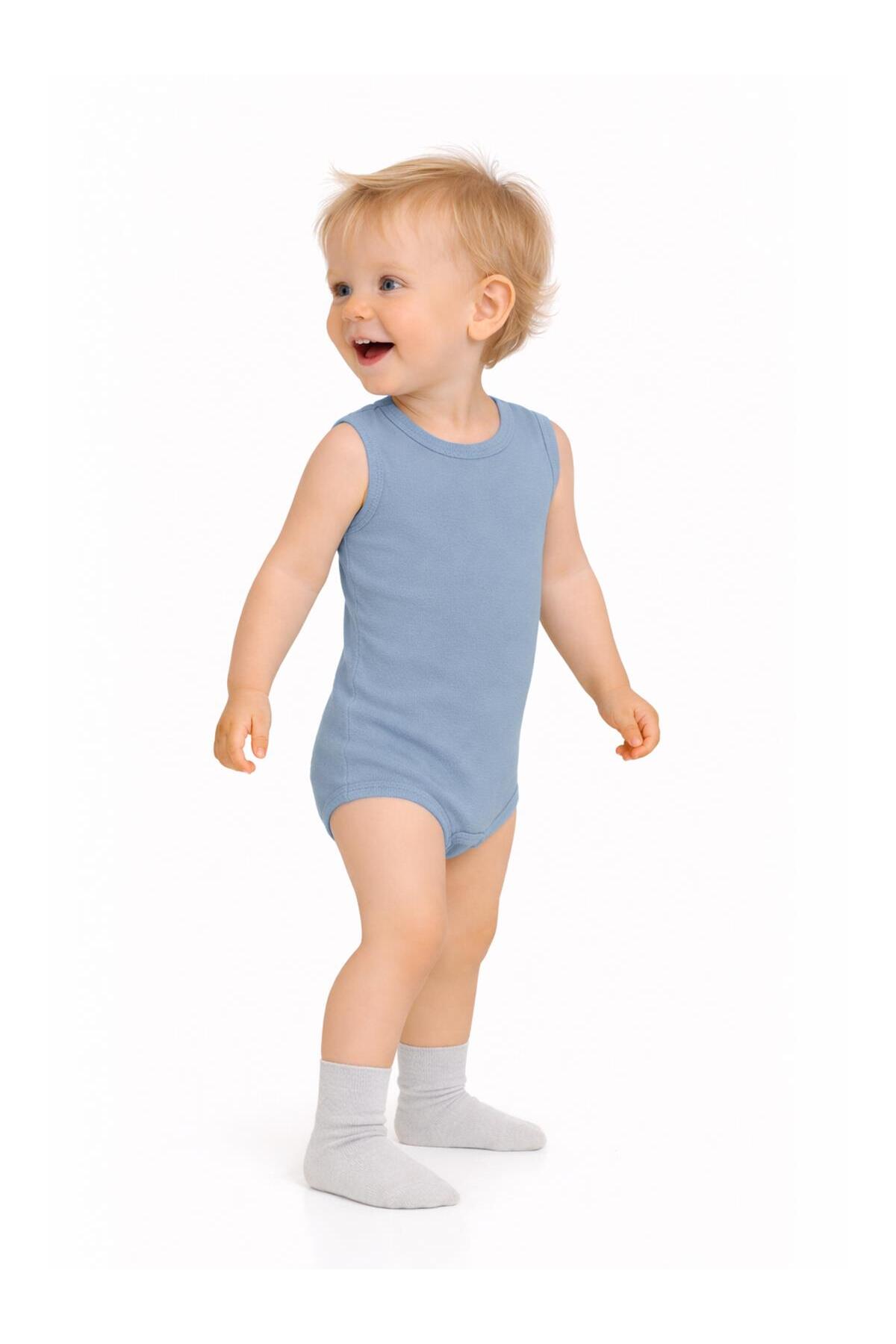 Civil Baby Organik 5 li Sıfır Kol Çıtçıtlı Badi - Mavi fotoğrafı 2 (önizleme)