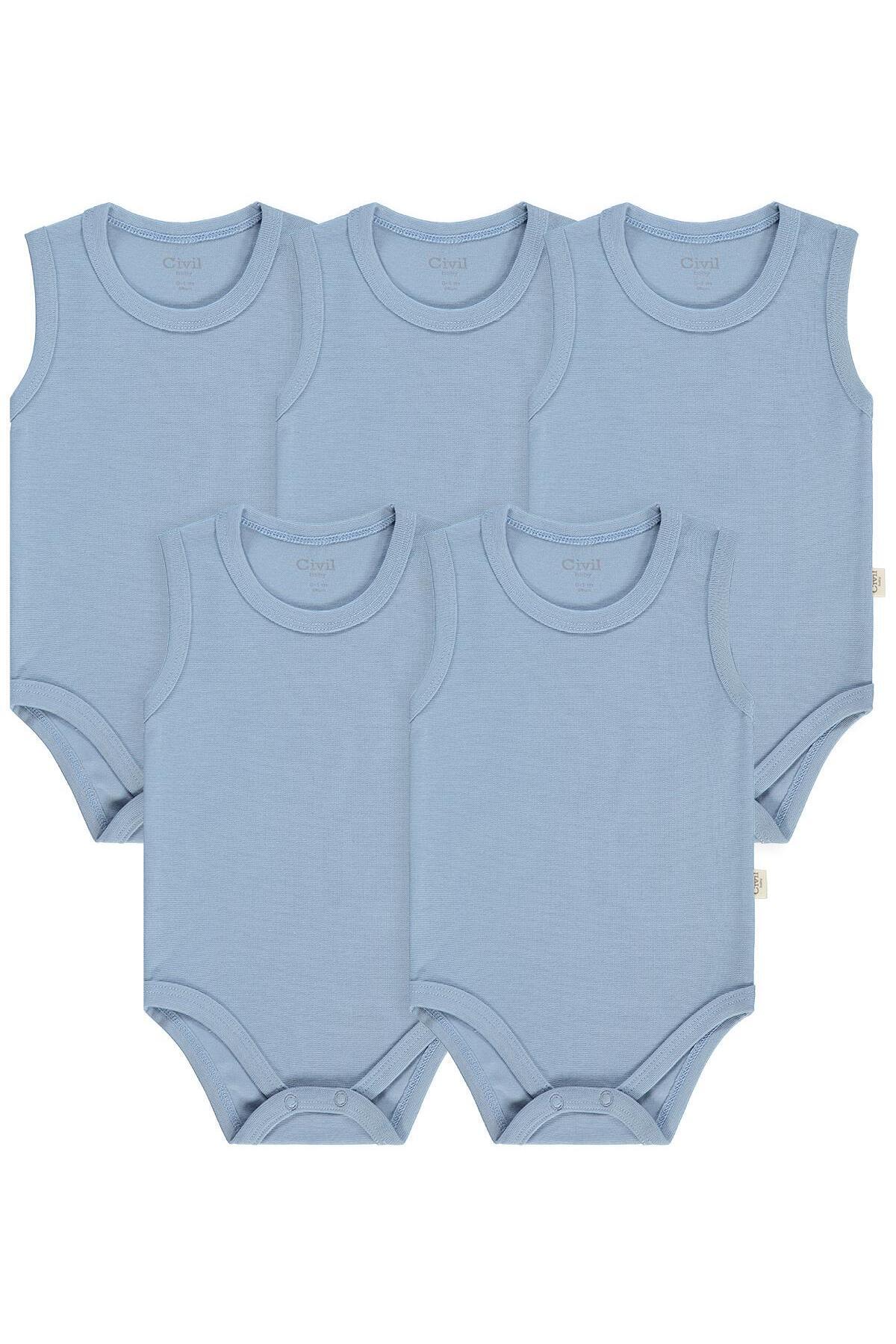 Civil Baby Organik 5 li Sıfır Kol Çıtçıtlı Badi - Mavi fotoğrafı 4 (önizleme)
