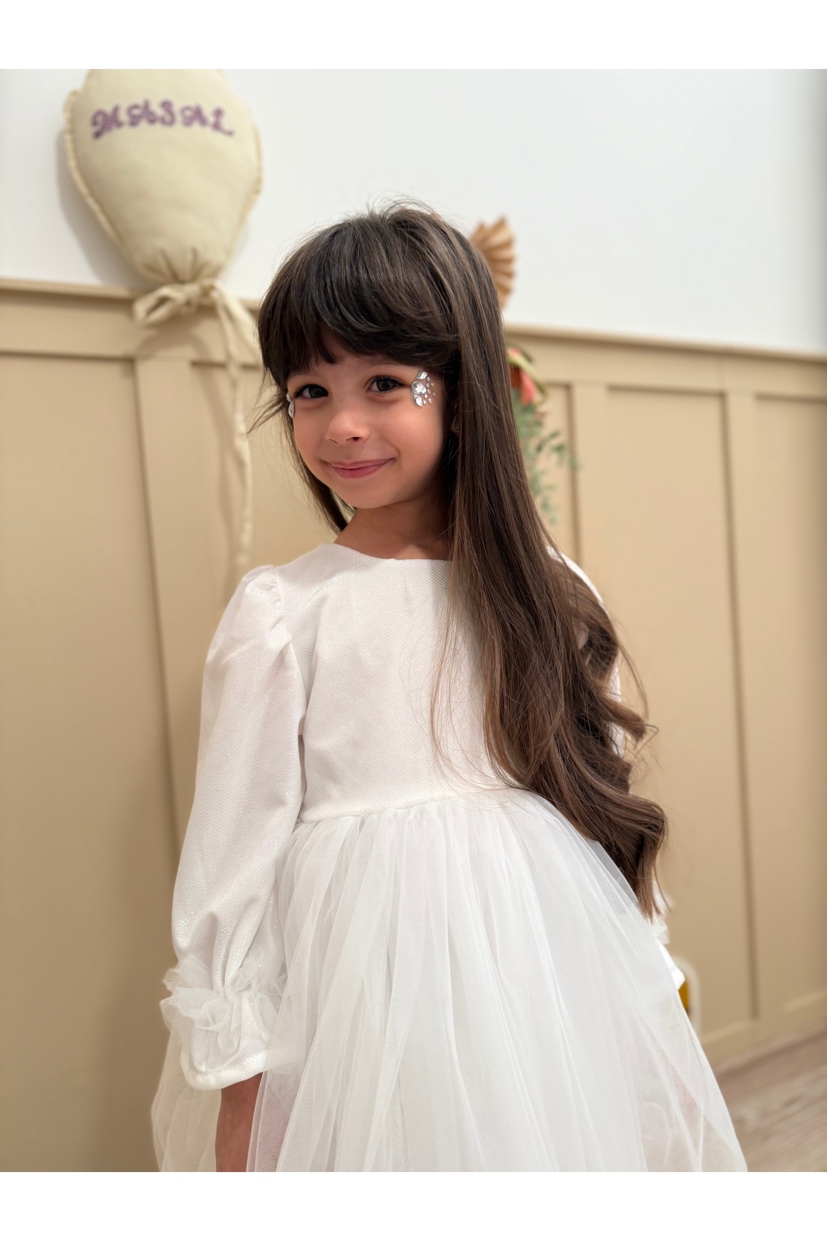 penu baby kids Beyaz Uzun Balon Kumaş Kol Altı Tütülü Kız Bebek Elbise - Cinderella fotoğrafı 6 (önizleme)