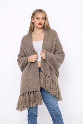 ETARZ Püskül Detaylı Vizon Renk Triko Şal