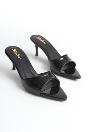 LDR Kadın Siyah Rugan İnce Topuklu Sivri Burun Terlik