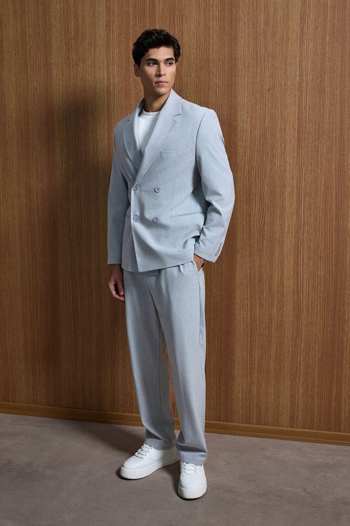 ablukaonline  Erkek Oversize Rahat Kalıp Kruvaze Takım Elbise Gri - Görsel 6