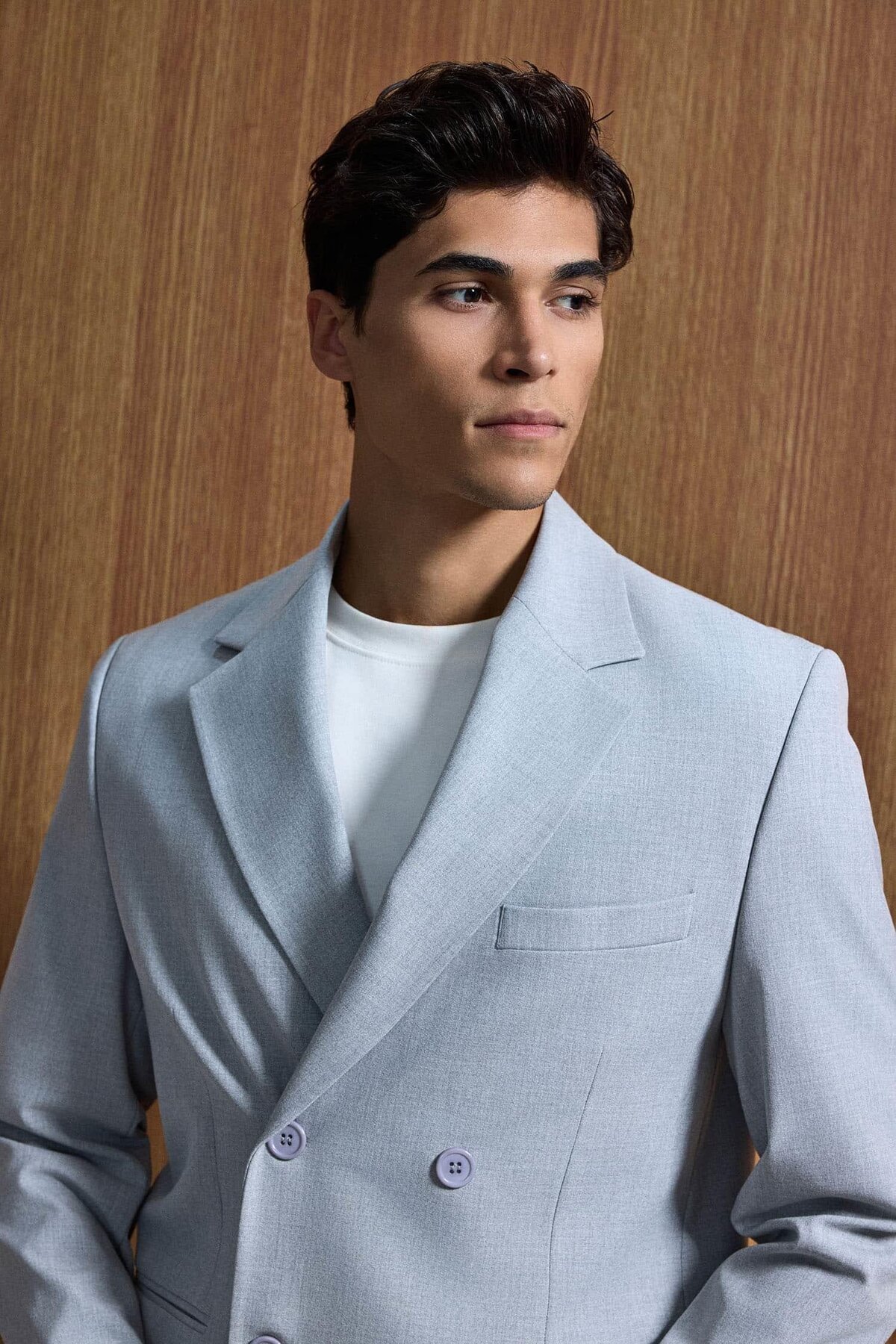 ablukaonline  Erkek Oversize Rahat Kalıp Kruvaze Takım Elbise Gri - Görsel 5