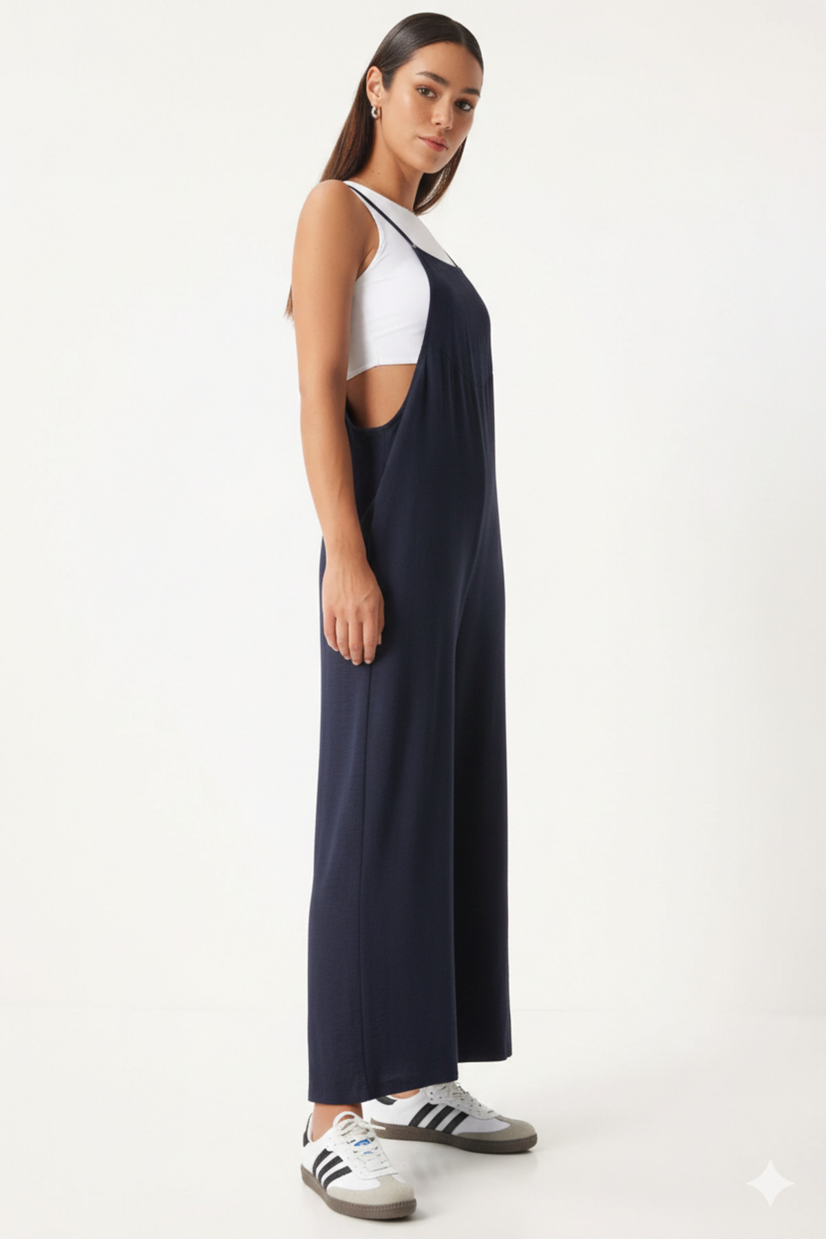 hazelin Kadın Lacivert Ayarlanabilir Askılı Cepli Bol Paça Bahçıvan Tulum HZL22S-BD170191 fotoğrafı 3 (önizleme)