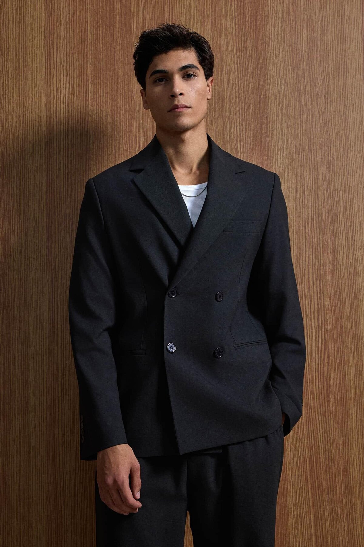 ablukaonline  Erkek Oversize Rahat Kalıp Kruvaze Takım Elbise Siyah