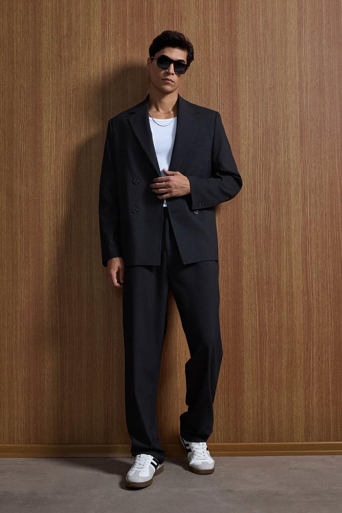 ablukaonline  Erkek Oversize Rahat Kalıp Kruvaze Takım Elbise Siyah - Görsel 5
