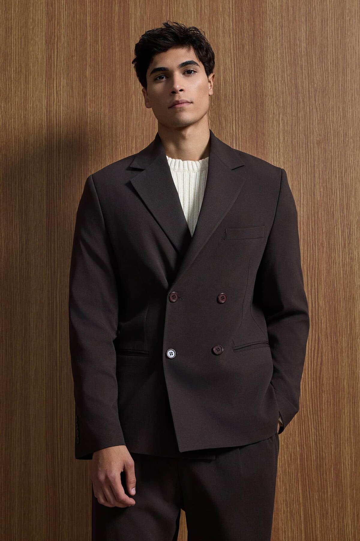 ablukaonline  Erkek Oversize Rahat Kalıp Kruvaze Takım Elbise Kahve - Görsel 2