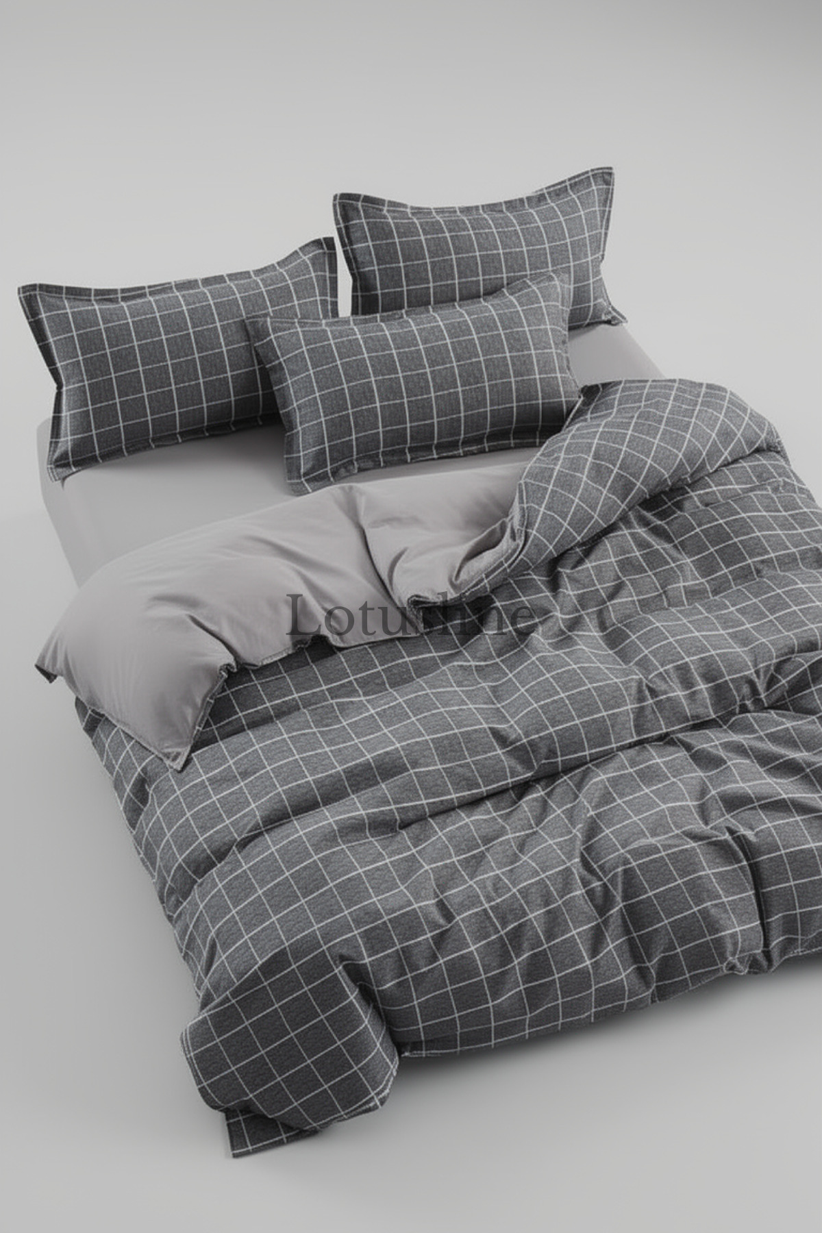 Lotusline Home Minikaro Çift Kişilik Pamuklu Nevresim Seti Çift Taraflı fotoğrafı 3 (önizleme)