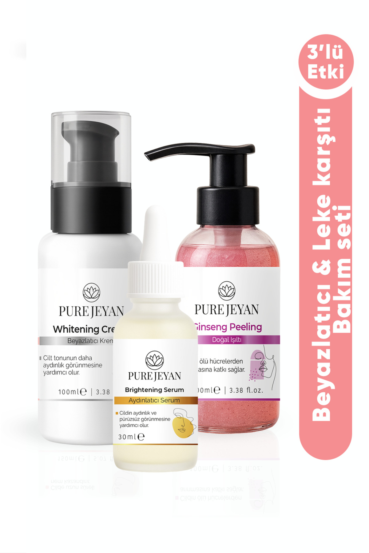 PURE JEYAN ست مراقبت ضد لک – پیلینگ + سرم روشن کننده + کرم سفید کننده – کرم سفید کننده سرم لایه بردار