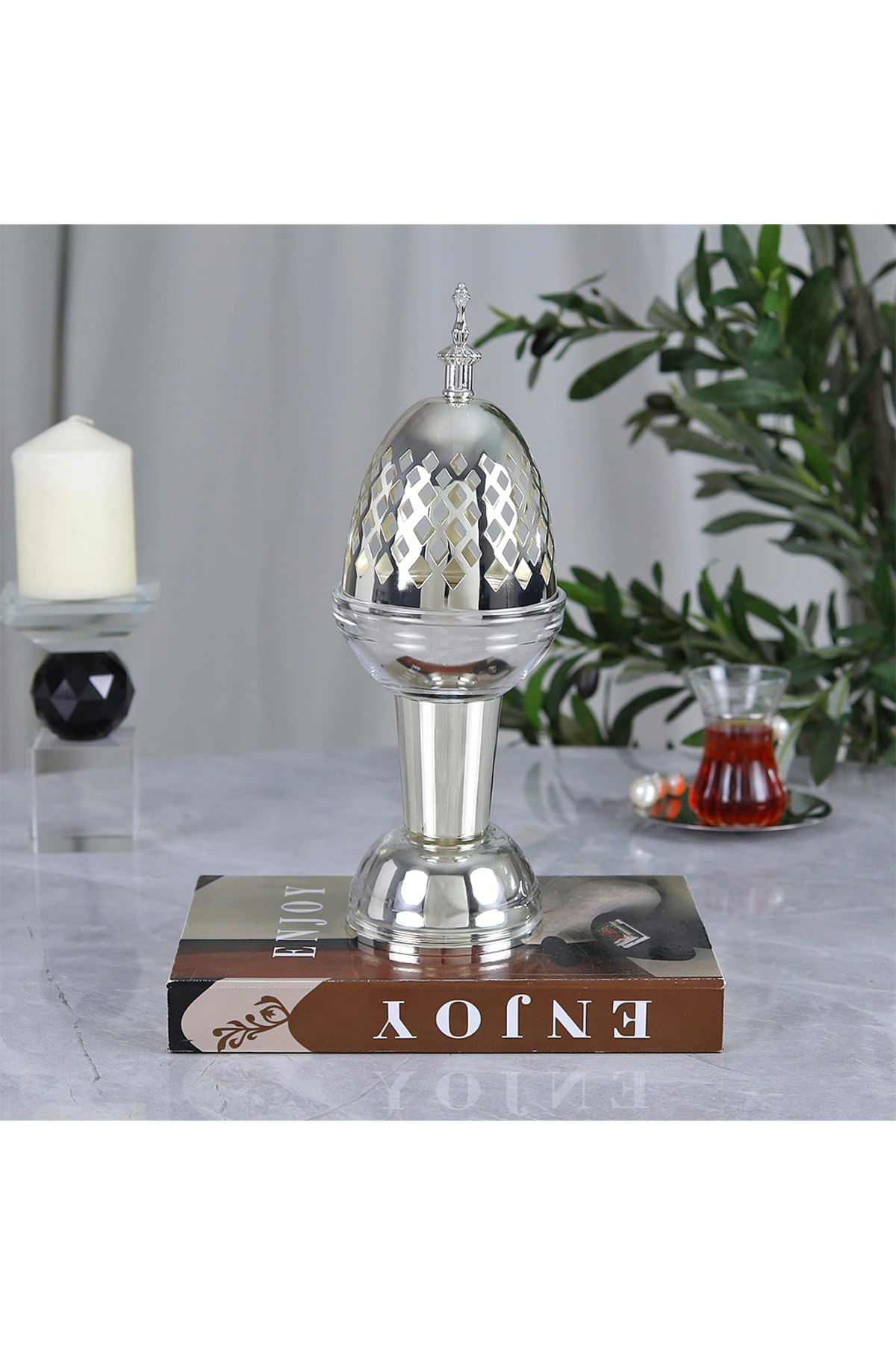 مبخرة ضيافة فاخرة من استانلس استيل أنيق وعصري فضي