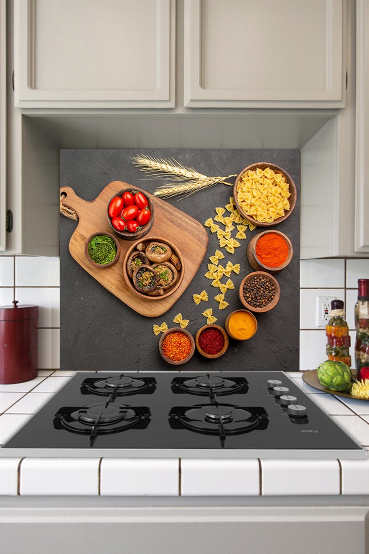Mushroom Pasta Behind the Kitchen Stove Spices and Vegetables Sticker - 60x54 cm