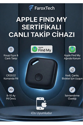 FaroxTech Airtag Bulda Çalışan Mfi Sertifikalı Find My Özeliikli Kayıp Eşya B...