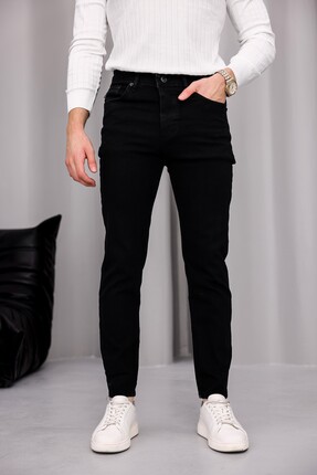 MODAMESTO Erkek Siyah Slim Fit Likralı Dar Paça Kot Pantolon