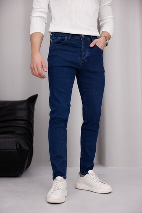 MODAMESTO Erkek Mavi Slim Fit Likralı Dar Paça Kot Pantolon