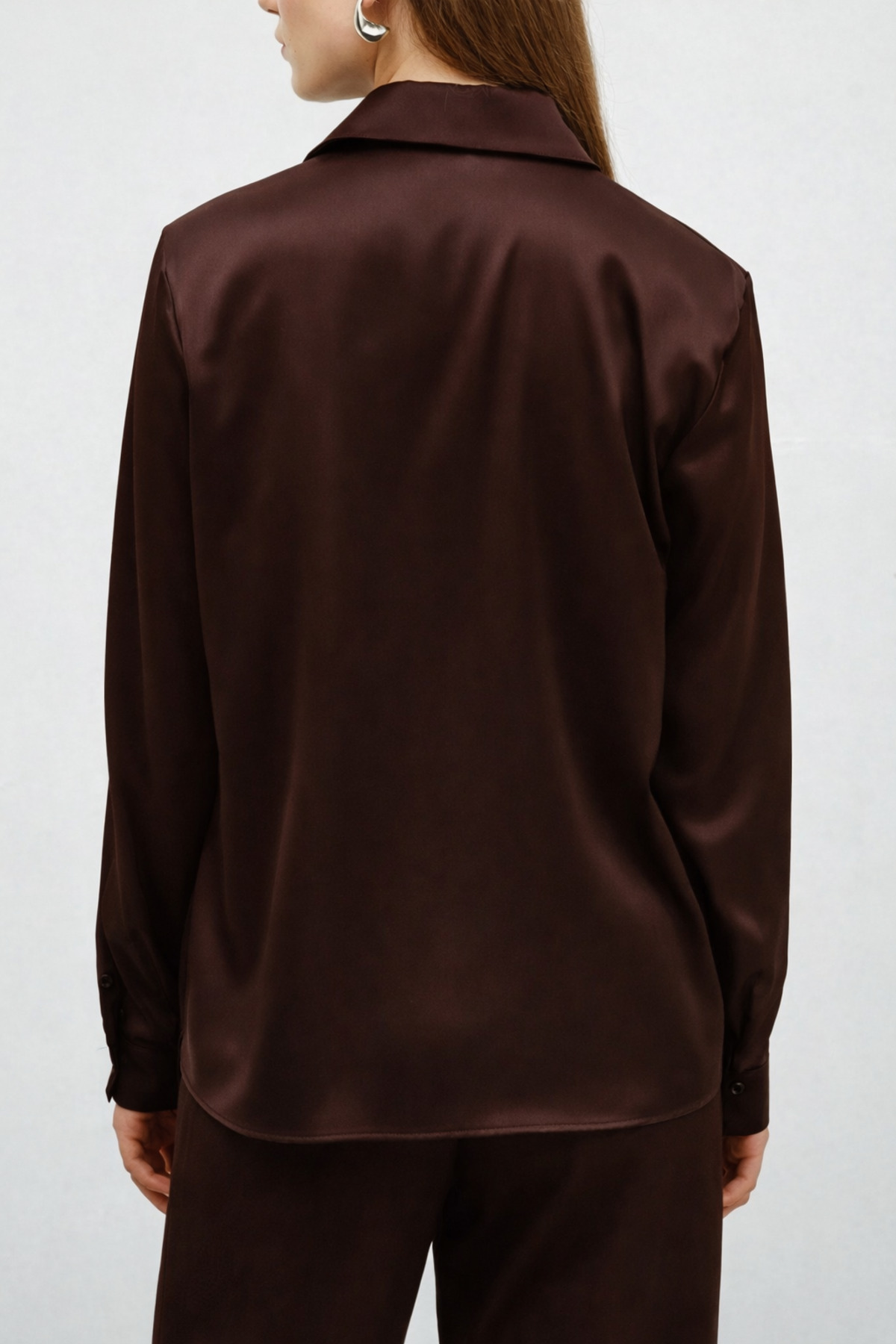 Ruby Wear  Kadın Saten Dökümlü Rahat Kalıp Günlük Gömlek - Görsel 5