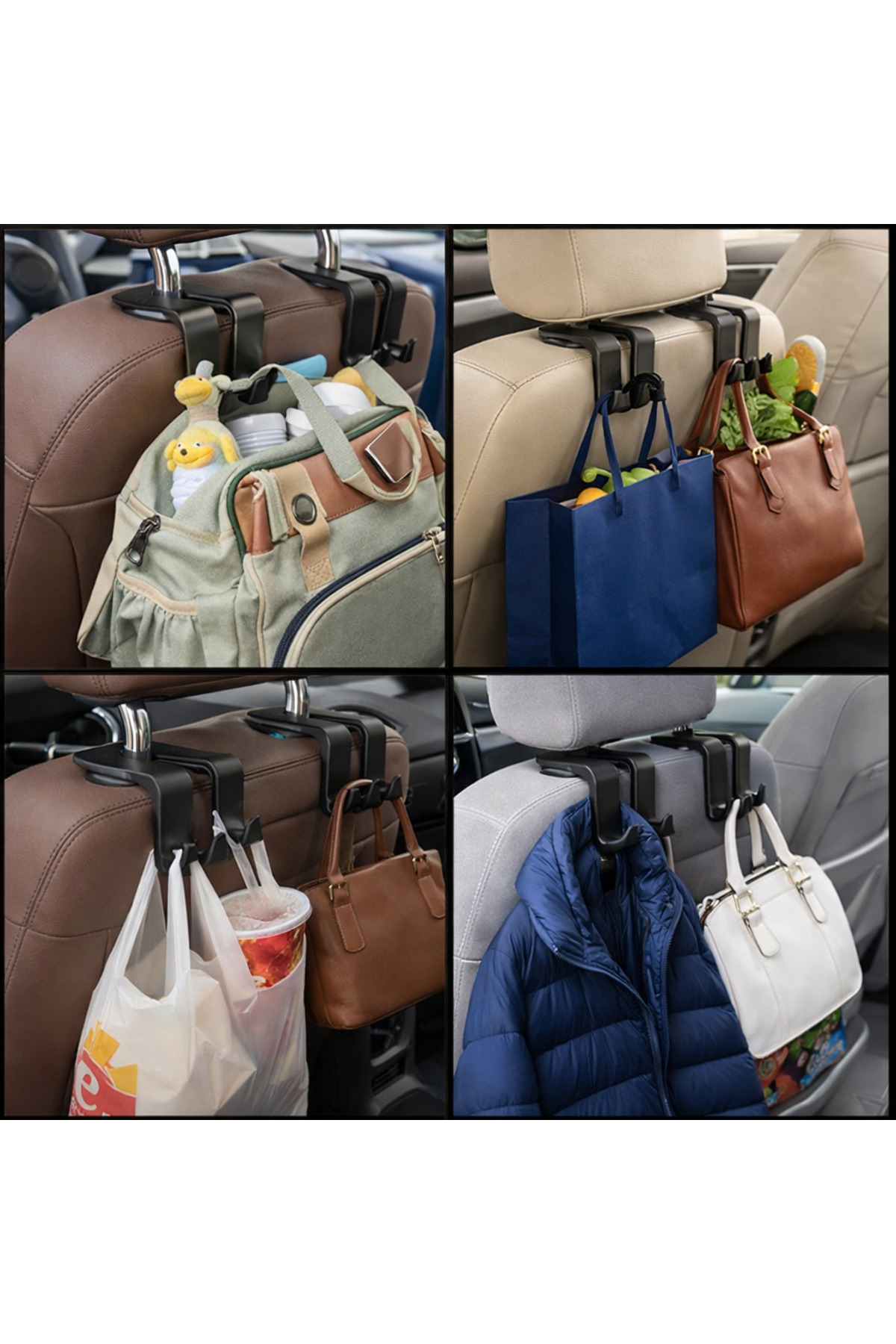 AutoFresh 2 ADET ARABA KOLTUK ARKASI KANCA ÇOK FONKSİYONLU TELEFON TUTUCU ARAÇ ÇANTA ASKISI fotoğrafı 3 (önizleme)