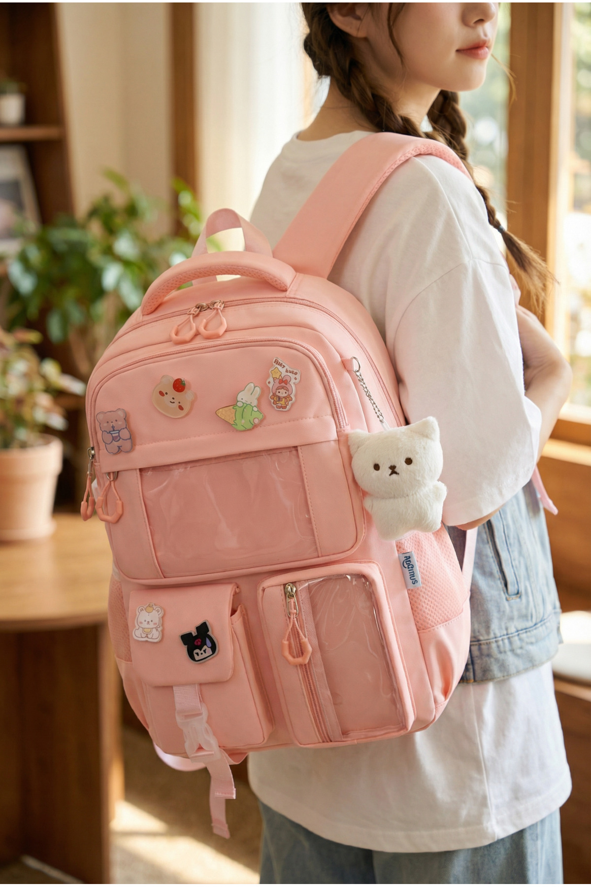Roomys Kawaii Pro İthal Yeni Sezon Ergonomik Kore Tarzı Aksesuarlı Ve Ayıcıklı Pembe Okul Sırt Çantası fotoğrafı 2 (önizleme)