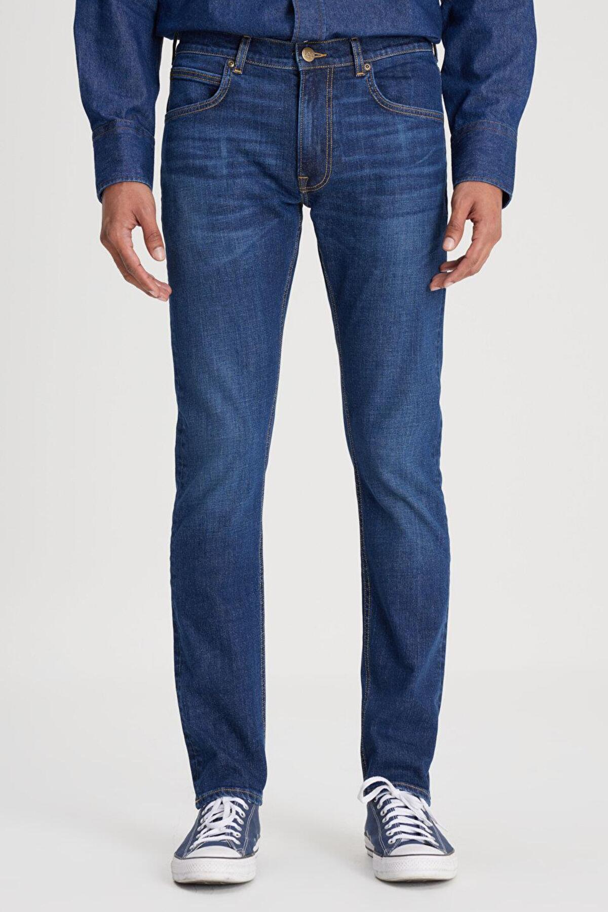 Lee  Slim Fit Dar Kesim Normal Bel Dar Paça Luke Koyu Mavi Jean Kot Pantolon - Görsel 2
