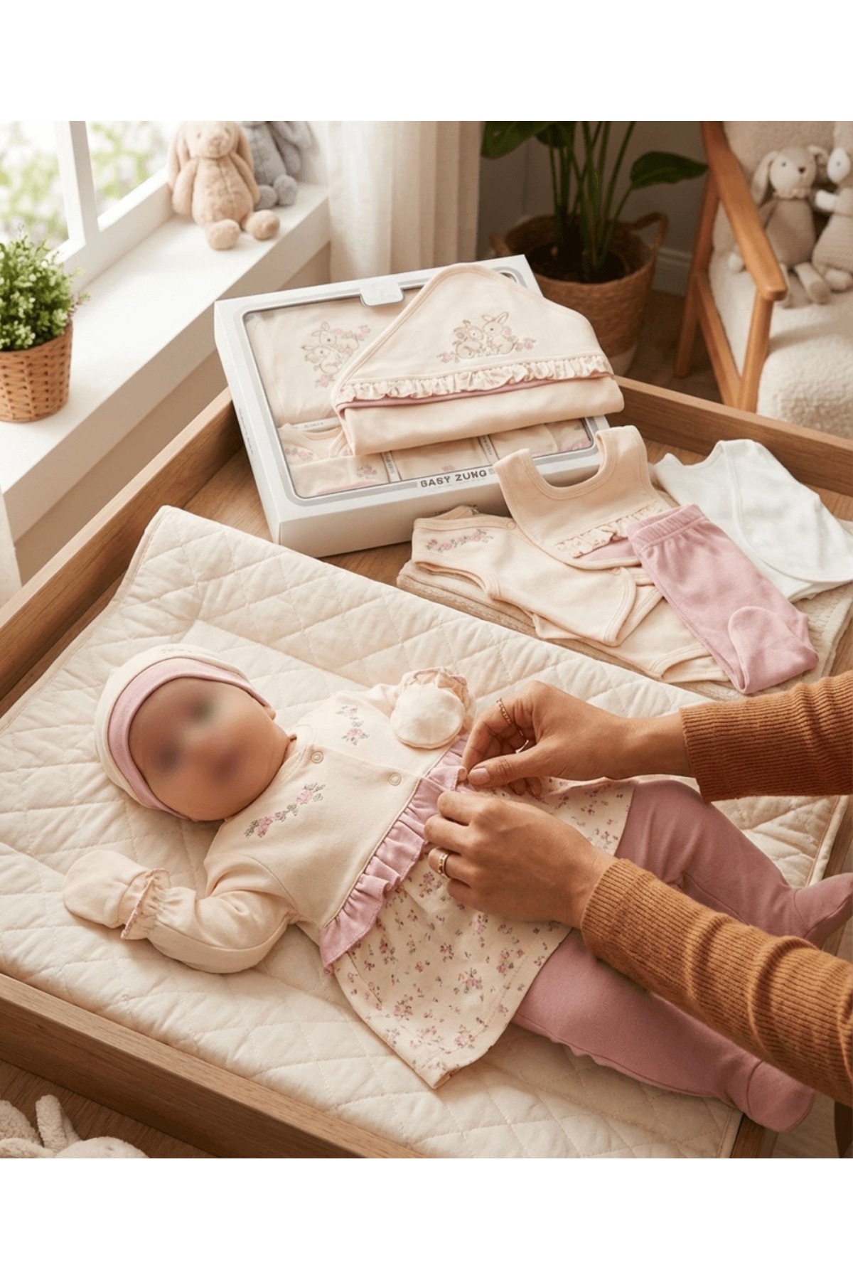 NEU KIDS KUTULU %100 pamuk 10 lu çiçek detaylı yenidoğan hastane çıkışı bebek kiyafeti fotoğrafı 3 (önizleme)