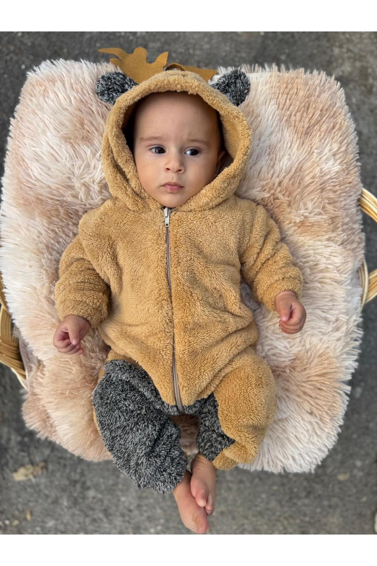Minizade Welsoft Peluş Unisex Fermuarlı Kışlık Geyik Bebek Uyku Tulumu fotoğrafı 4 (önizleme)