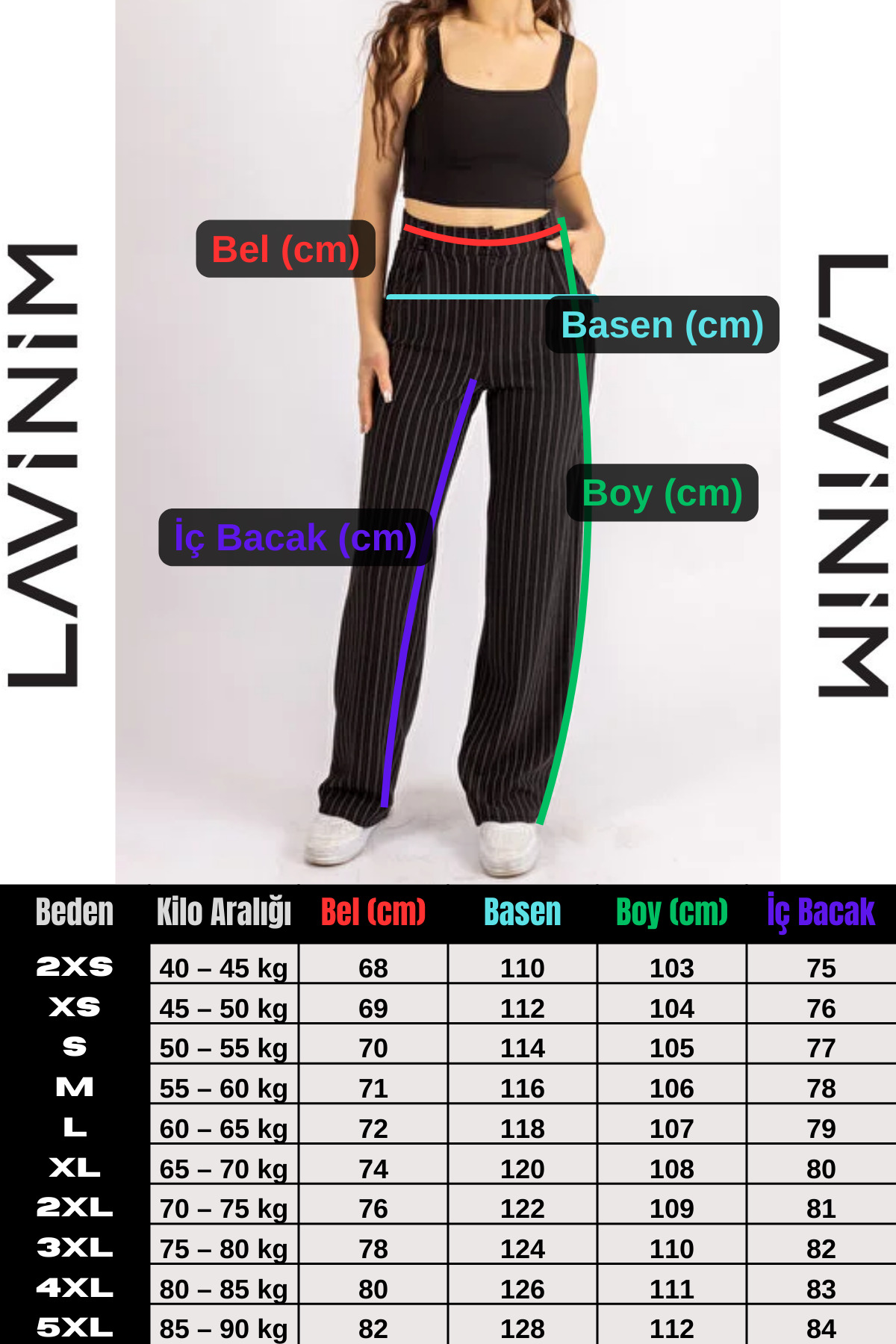 FV  Palazzo Pantolon Oversize Kesim Dügmeli Cizgili Likrali Kadın Pantolon - Görsel 4