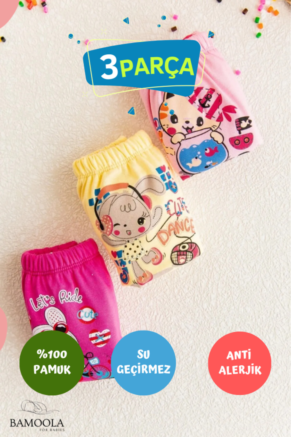 Bamoola 3 Adet Lüx Kız ( 3 - 4 Yaş) Çocuk Alıştırma Külodu Sızdırmaz (RENK VE DESENLERDE FARKLILIK OLABİLİR) fotoğrafı 3 (önizleme)