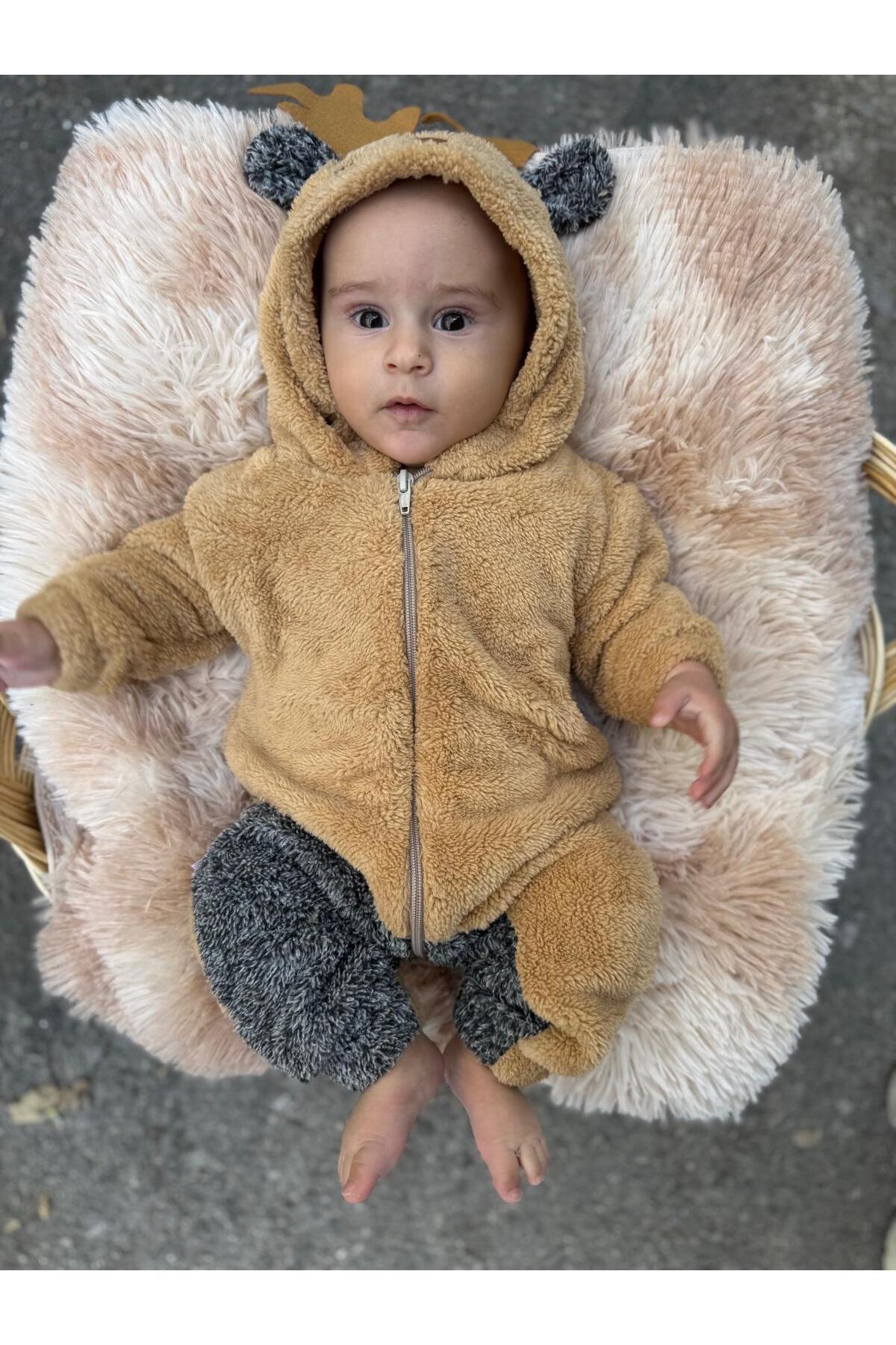 Minizade Welsoft Peluş Unisex Fermuarlı Kışlık Geyik Bebek Uyku Tulumu fotoğrafı 2 (önizleme)