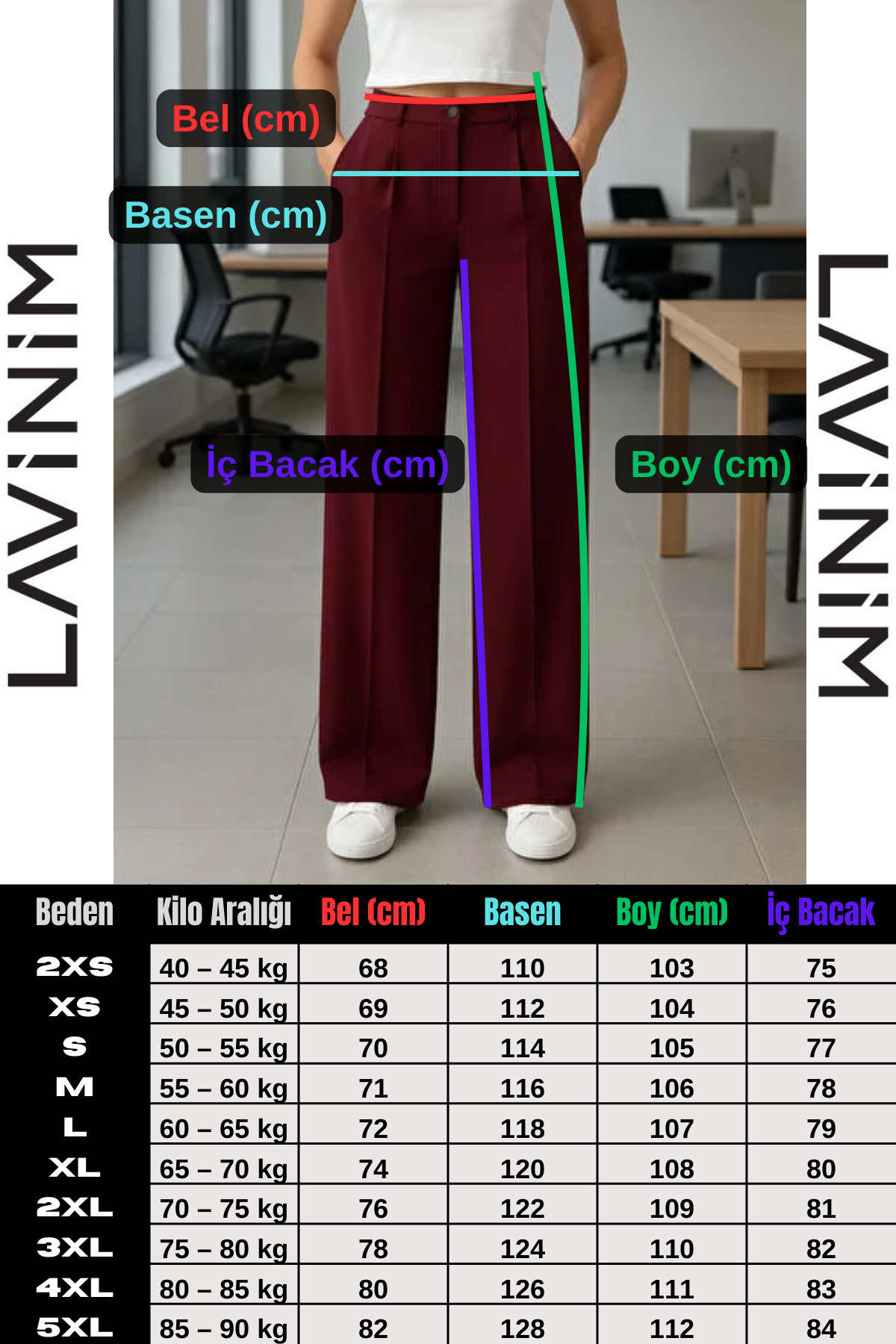 FV  Palazzo Oversize Orjinal Kesim Bordo Kadın Pantolon - Görsel 5