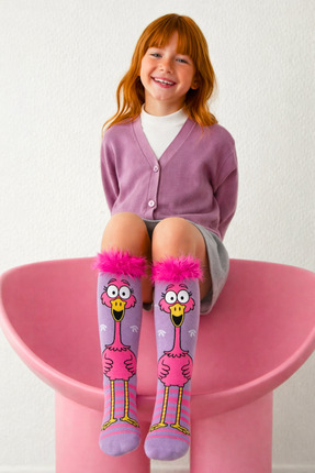 Katia & Bony Kız Çocuk Flamingo Desenli Tüylü Aksesuarlı Dizüstü Çorap