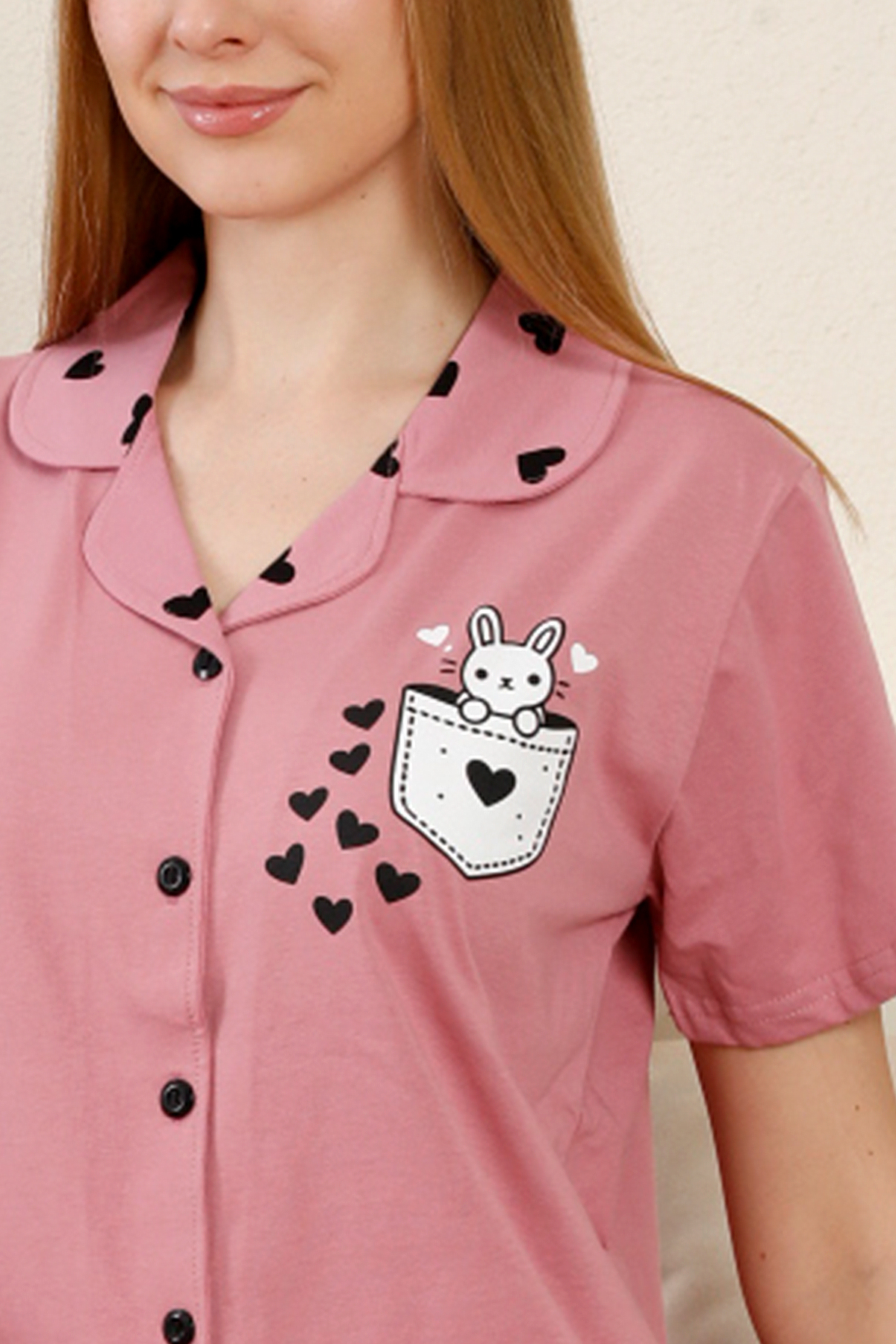 Nisanca  %100 Pamuk Düğmeli Kadın Pijama Takımı – Rahat ve Şık Gömlek Pijama Tasarımı - Geniş Beden Aralığı - Görsel 7