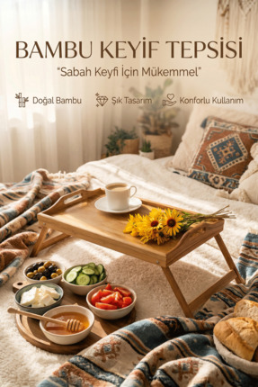 ERKUGO Katlanır Ayaklı Bambu Yatak Keyif Tepsisi (50cm*30cm), Portatif Tepsi