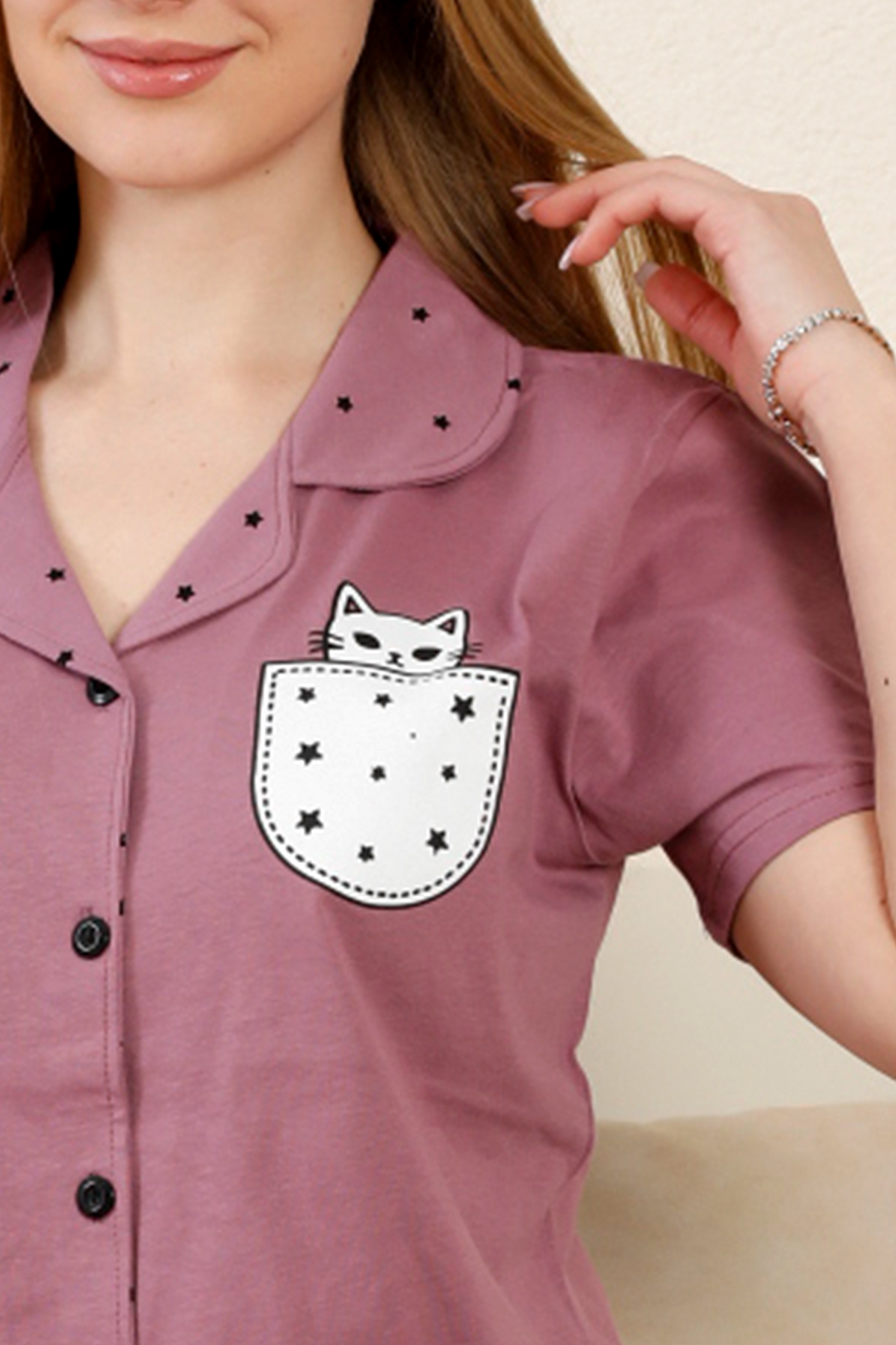 Nisanca  Büyük Beden Mevsimlik Önden Düğmeli Bayan Pijama Takımı - Görsel 8