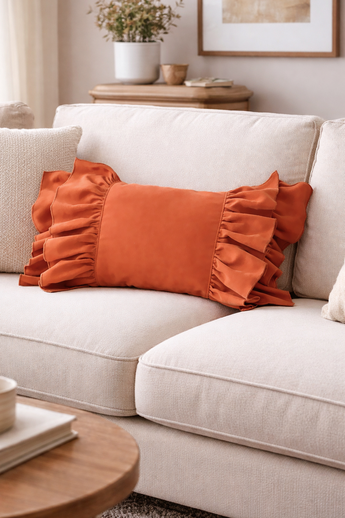 Cinnamon Ruffle Vintage Bohemian Scandinavian Throw Cover, Country, Bohemian