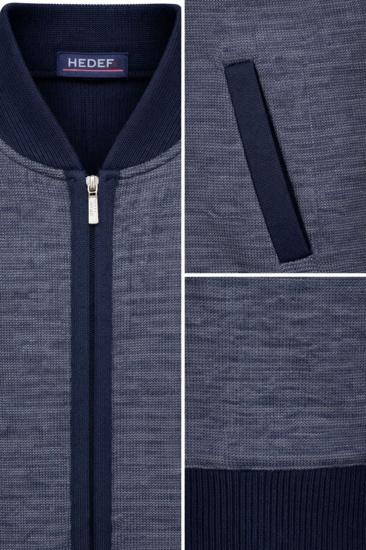 HEDEFNUR TEKSTİL  Lacivert Erkek Triko Akrilik Kalın Dokulu Klasik Fit Fermuarlı Cepli Kışlık Baba Hırka - Görsel 3