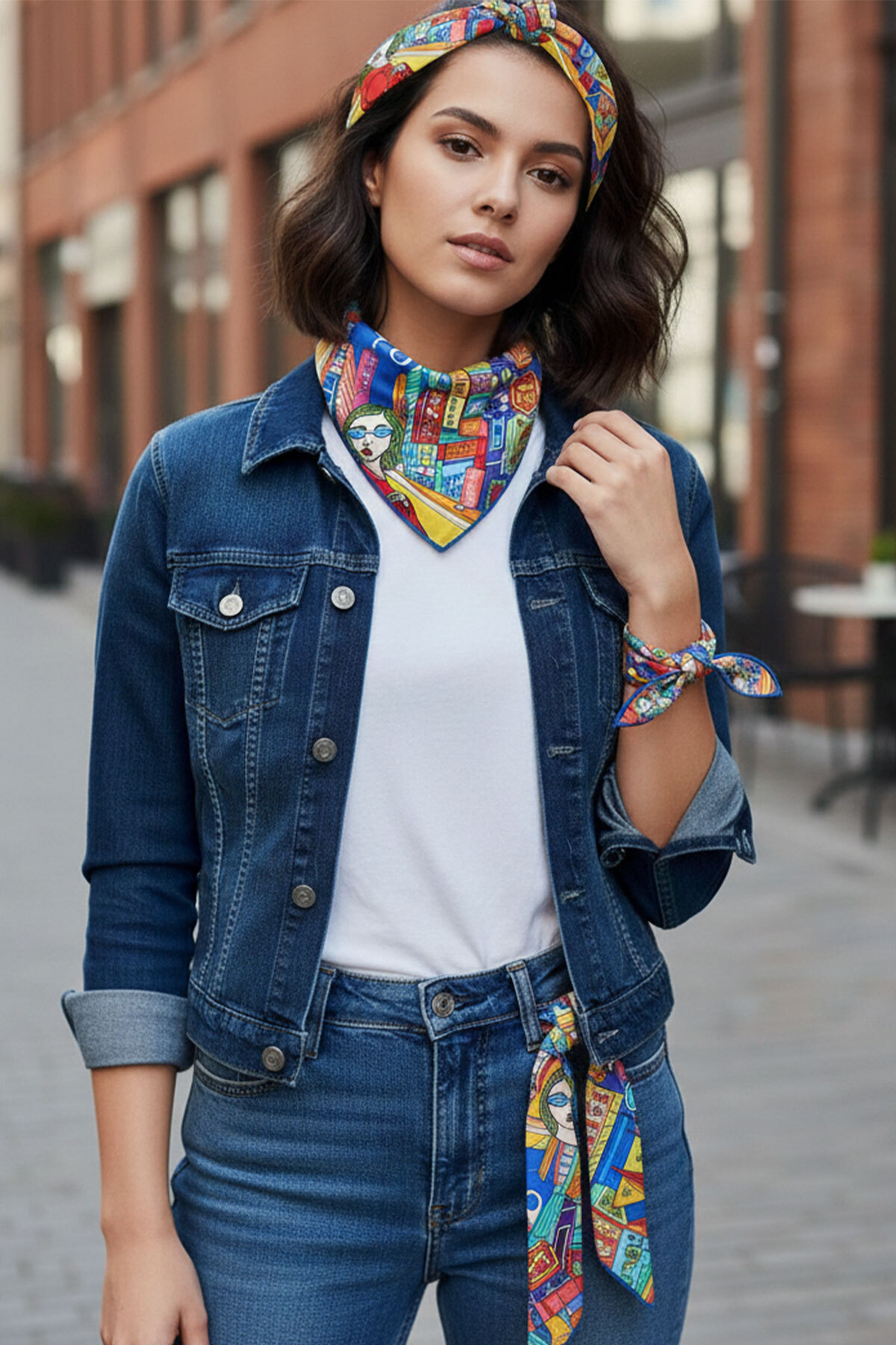 Ikigai City Series Tokyo Custom Design Hand Drawing Colorful Multifunctional Colorful Square 45x45 Bandana