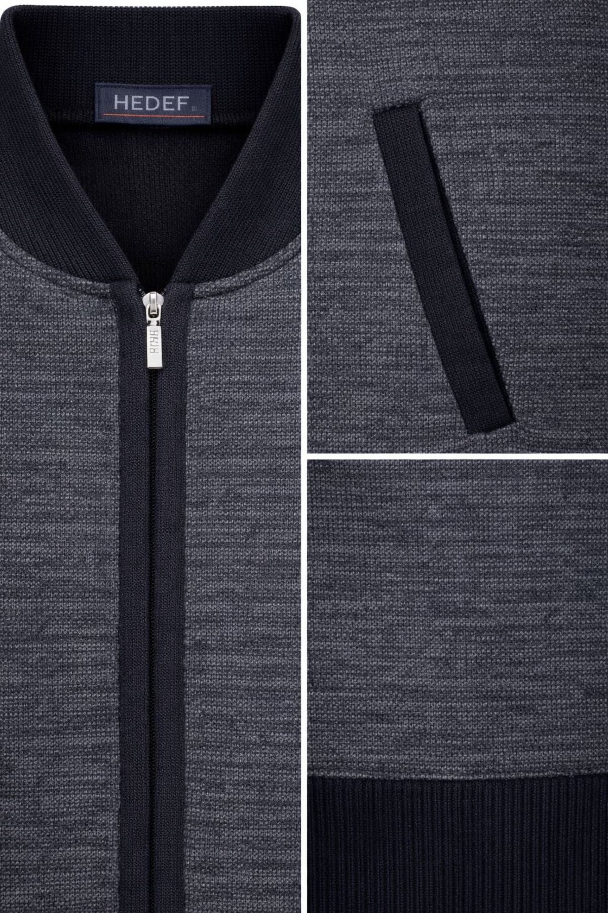 HEDEFNUR TEKSTİL  Erkek Baba ve Orta yaş Triko Örgü Akrilik Fermuarlı Kışlık Baba Hırka - Görsel 3