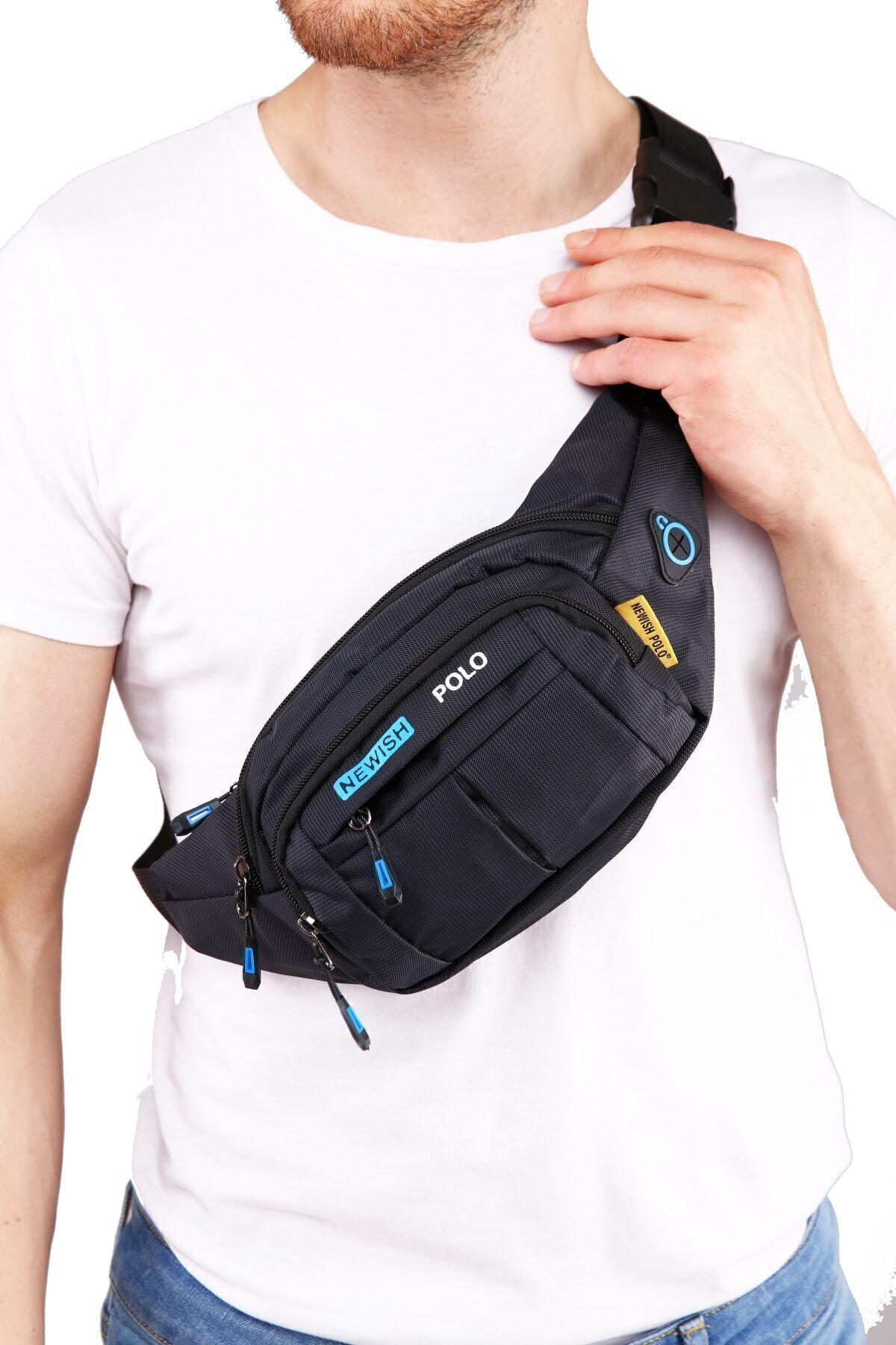 Av A Dos Siyah Unisex Suya Dayanıklı Kulaklık Çıkış Çapraz Askılı Omuz Spor Bel Çanta Günlük Yürüyüş Outdoor görsel 2