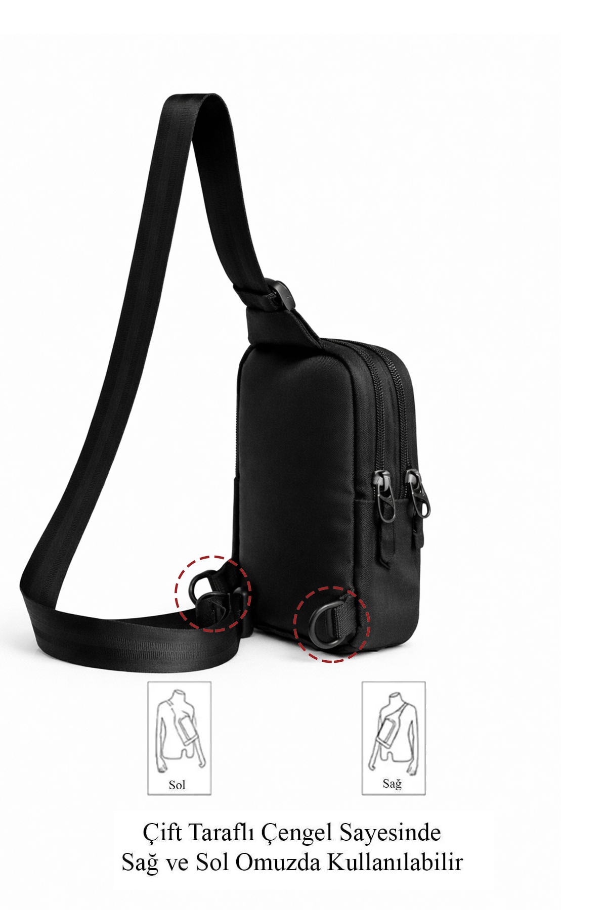 Av A Dos  Siyah Unisex Telefon Bölmeli Taktik Çapraz Bel Çanta Göğüs Seyahet Günlük Bodybag Freebag Slingbag - Görsel 4