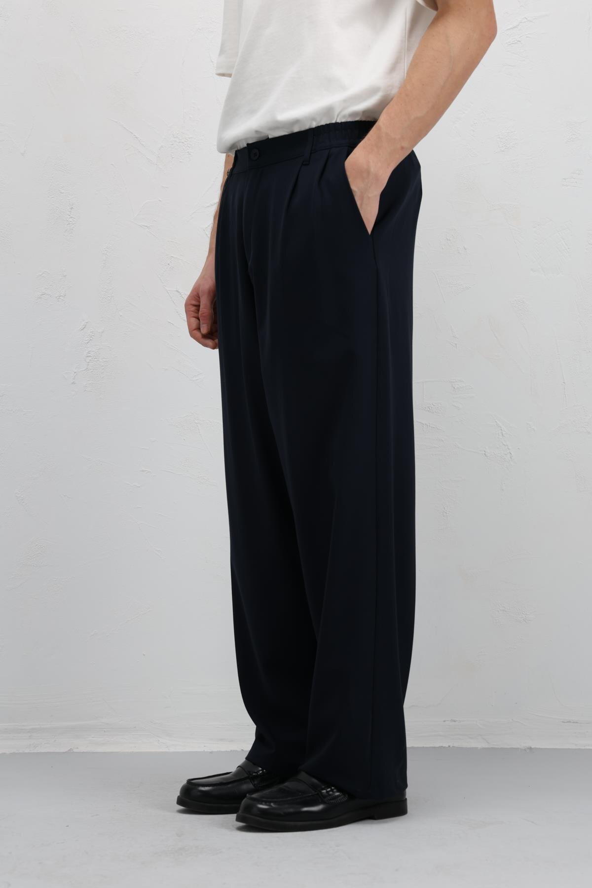 VAMOSCLO Baggy Fit Kumaş Pantolon Lacivert görsel 5