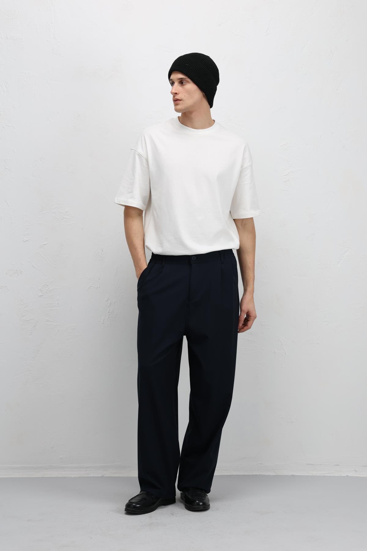 VAMOSCLO Baggy Fit Kumaş Pantolon Lacivert görsel 4