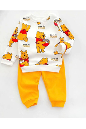 moukou Bal Ayısı Baskılı Bebek Eşofman Takımı Omuzdan Çıtçıtlı Çocuk 2li Alt ...