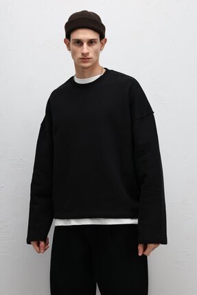 VAMOSCLO Boxy Fit Basic Sweatshirt Siyah